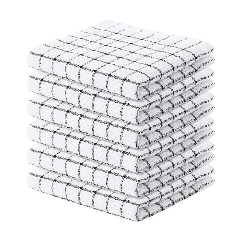 Lot 6 essuie mains en coton doux blancs rayés 33x33