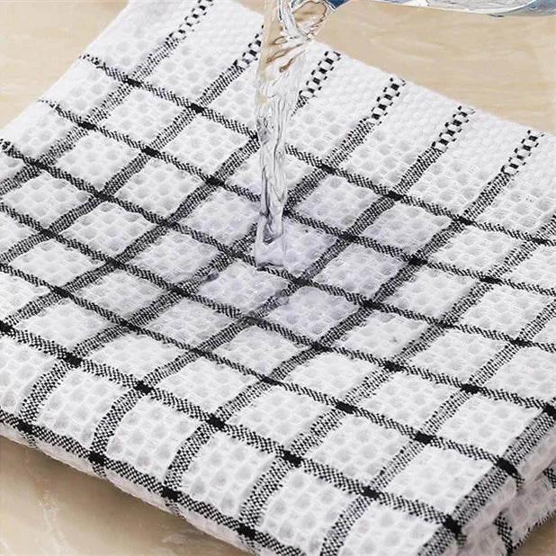 Lot 6 essuie mains en coton doux blancs rayés 33x33