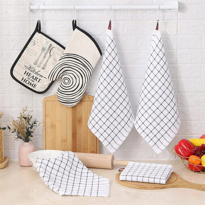 Lot 6 essuie mains en coton doux blancs rayés 33x33
