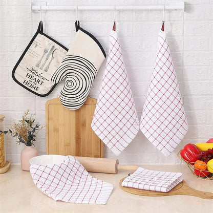 Lot 6 essuie mains en coton doux blancs rayés 33x33