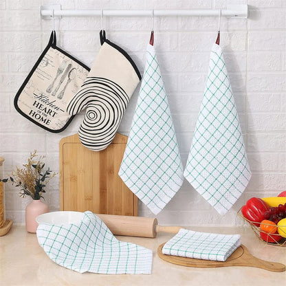 Lot 6 essuie mains en coton doux blancs rayés 33x33