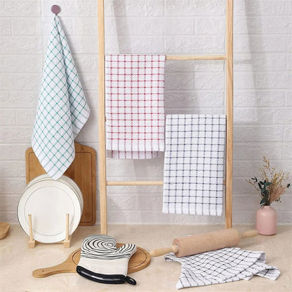 Lot 6 essuie mains en coton doux blancs rayés 33x33
