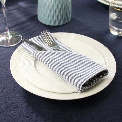 Lot de 12 serviettes de table Tartan rayé en polycoton lin bleu 43x43