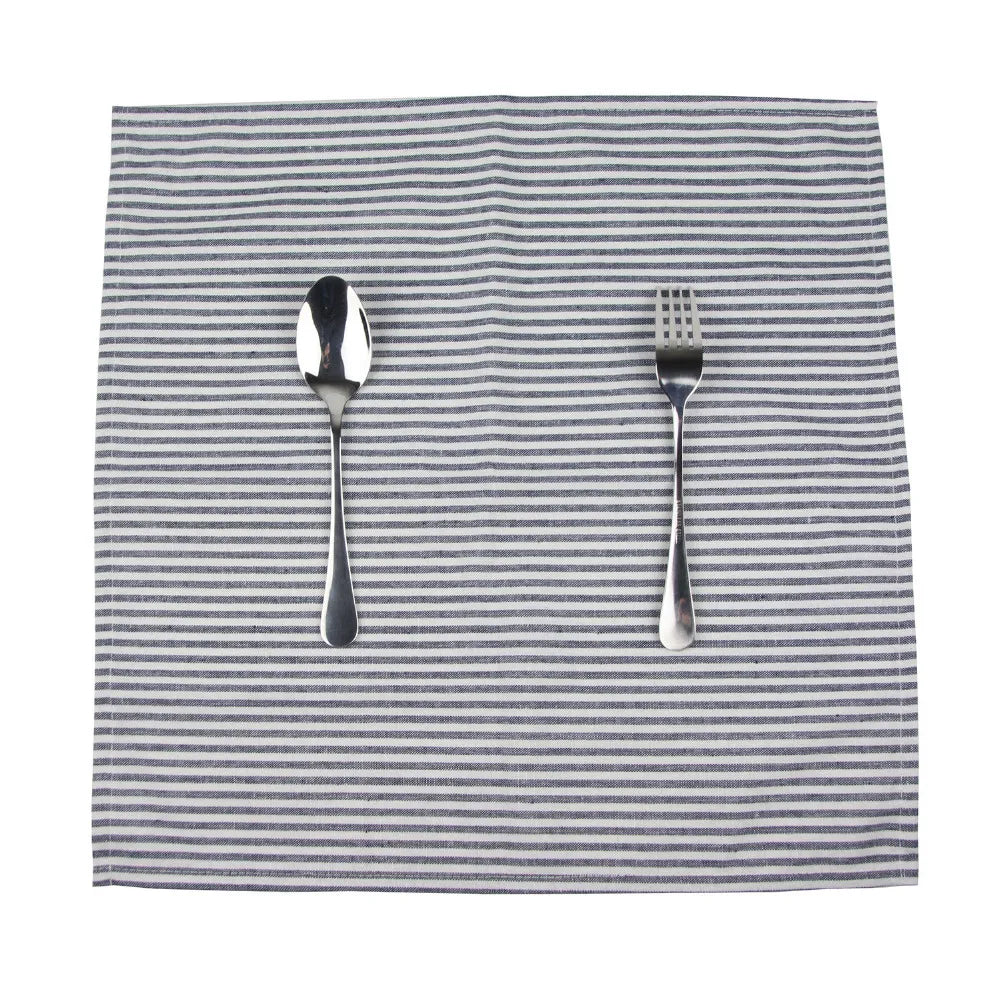 Lot de 12 serviettes de table Tartan rayé en polycoton lin bleu 43x43