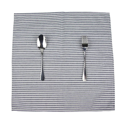 Lot de 12 serviettes de table Tartan rayé en polycoton lin bleu 43x43