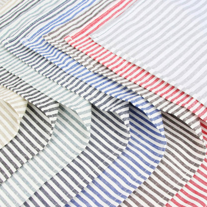 Lot de 12 serviettes de table Tartan rayé en polycoton lin bleu 43x43