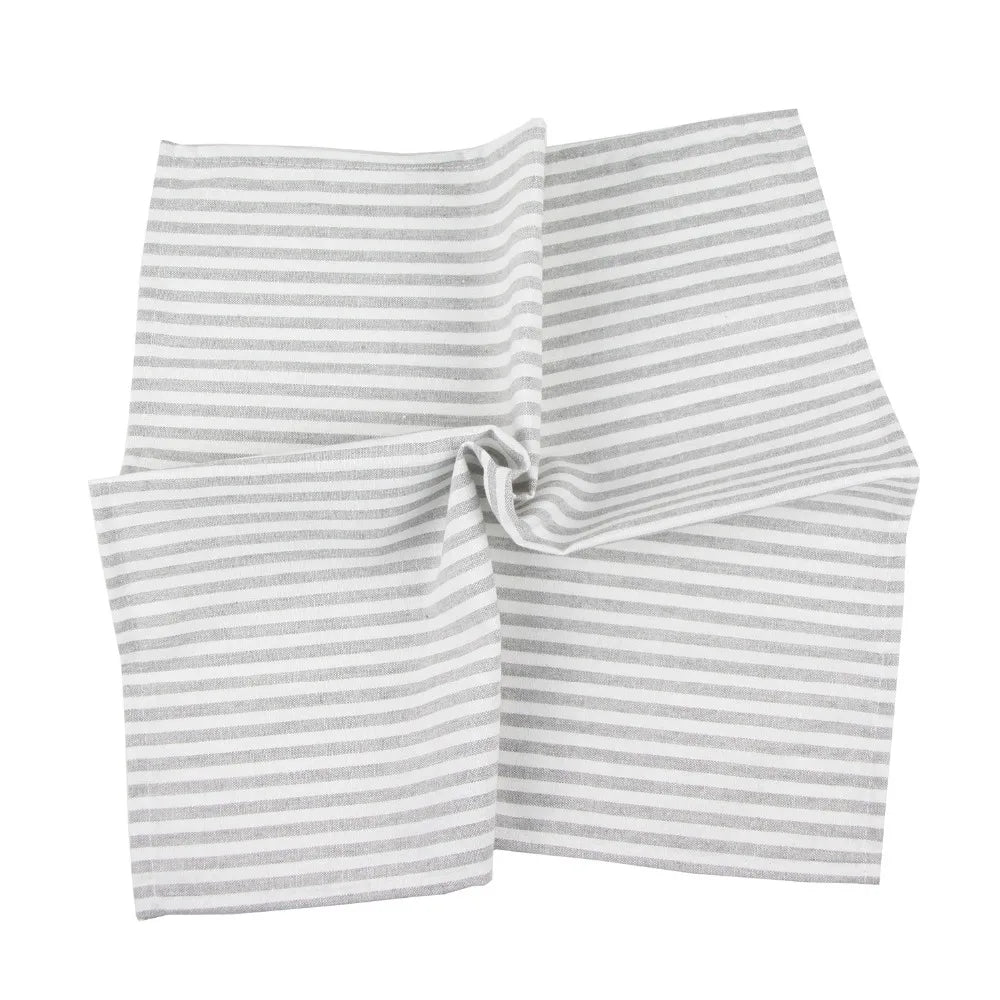 Lot de 12 serviettes de table Tartan rayé en polycoton lin gris 43x43