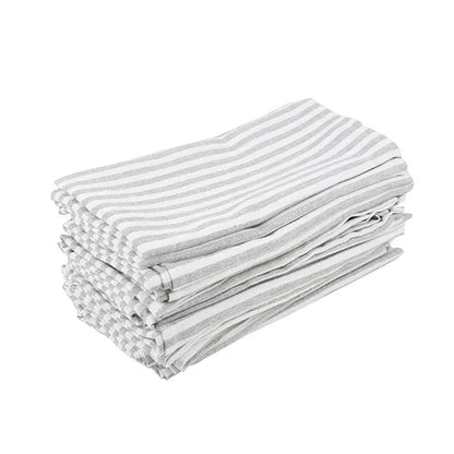 Lot de 12 serviettes de table Tartan rayé en polycoton lin gris 43x43