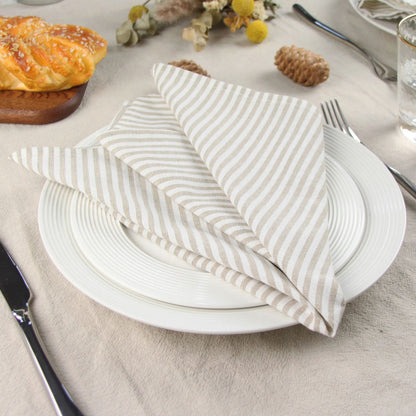 Lot de 12 serviettes de table Tartan rayé en polycoton lin noir 43x43