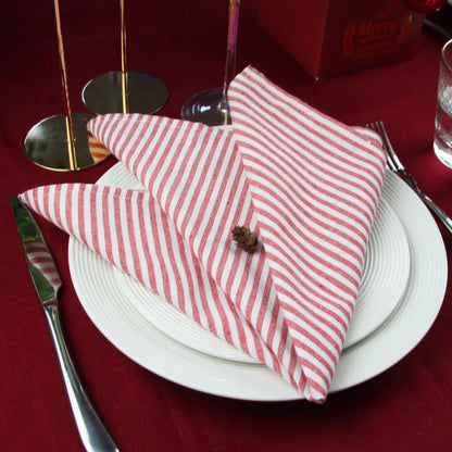 Lot de 12 serviettes de table Tartan rayé en polycoton lin noir 43x43