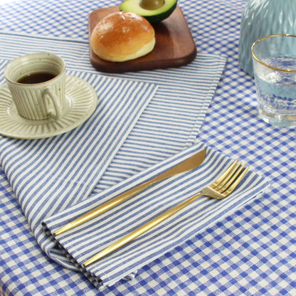 Lot de 12 serviettes de table Tartan rayé en polycoton lin noir 43x43