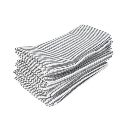 Lot de 12 serviettes de table Tartan rayé en polycoton lin noir 43x43