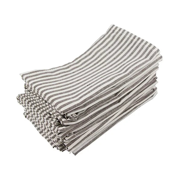 Lot de 12 serviettes de table Tartan rayé en polycoton lin noir 43x43