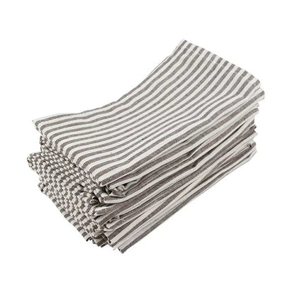 Lot de 12 serviettes de table Tartan rayé en polycoton lin noir 43x43