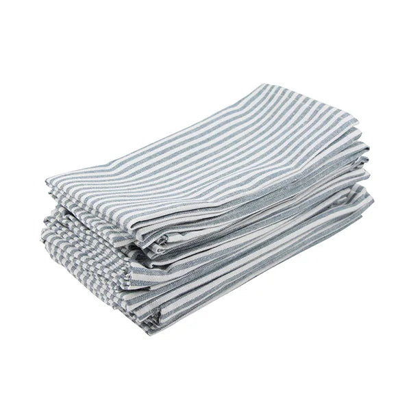 Lot de 12 serviettes de table Tartan rayé en polycoton lin noir 43x43