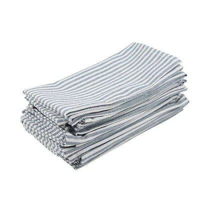 Lot de 12 serviettes de table Tartan rayé en polycoton lin noir 43x43