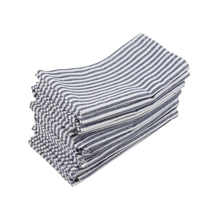 Lot de 12 serviettes de table Tartan rayé en polycoton lin noir 43x43
