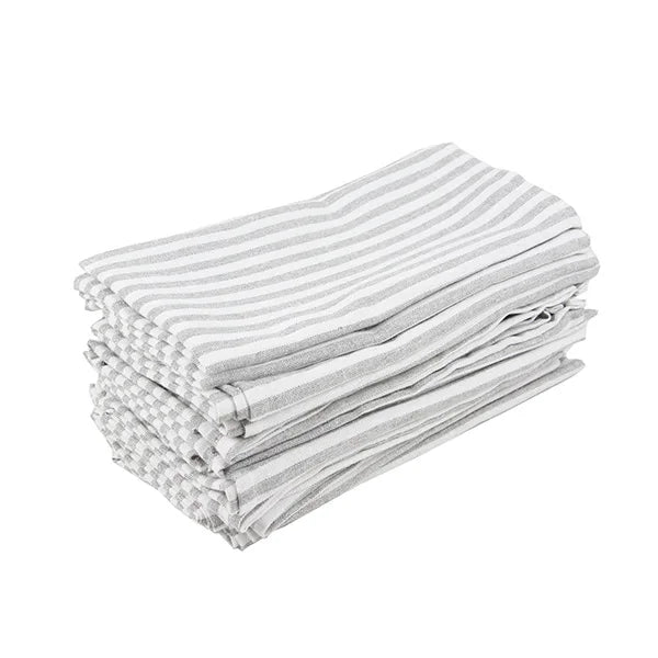 Lot de 12 serviettes de table Tartan rayé en polycoton lin noir 43x43