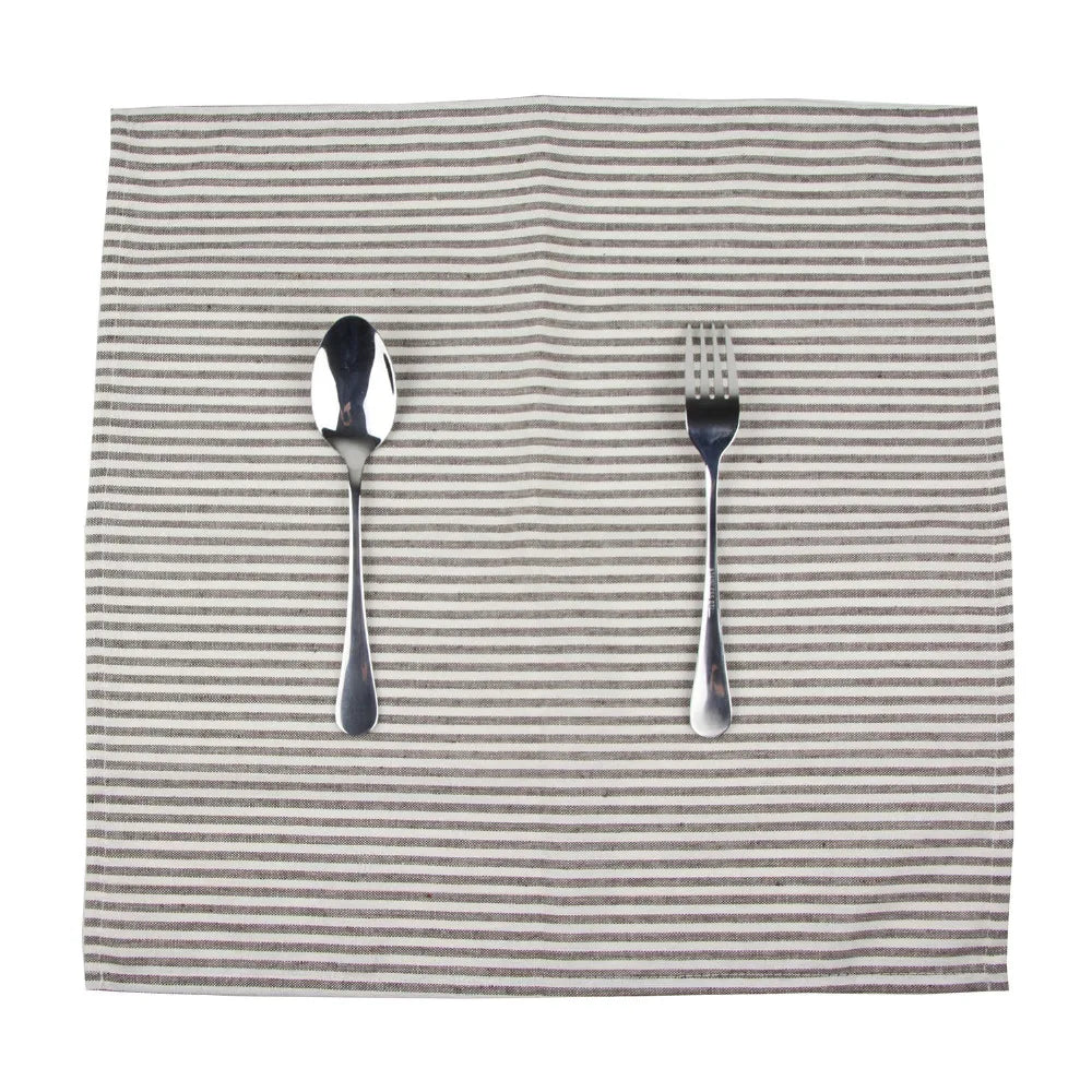 Lot de 12 serviettes de table Tartan rayé en polycoton lin noir 43x43