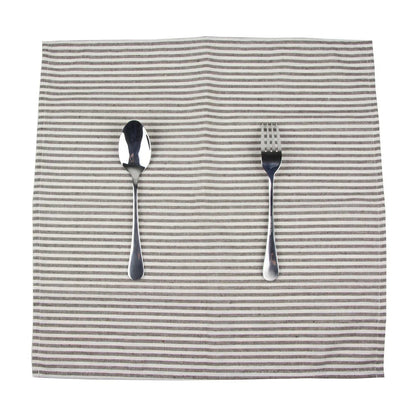 Lot de 12 serviettes de table Tartan rayé en polycoton lin noir 43x43