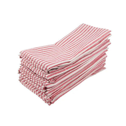 Lot de 12 serviettes de table Tartan rayé en polycoton lin rouge 43x43