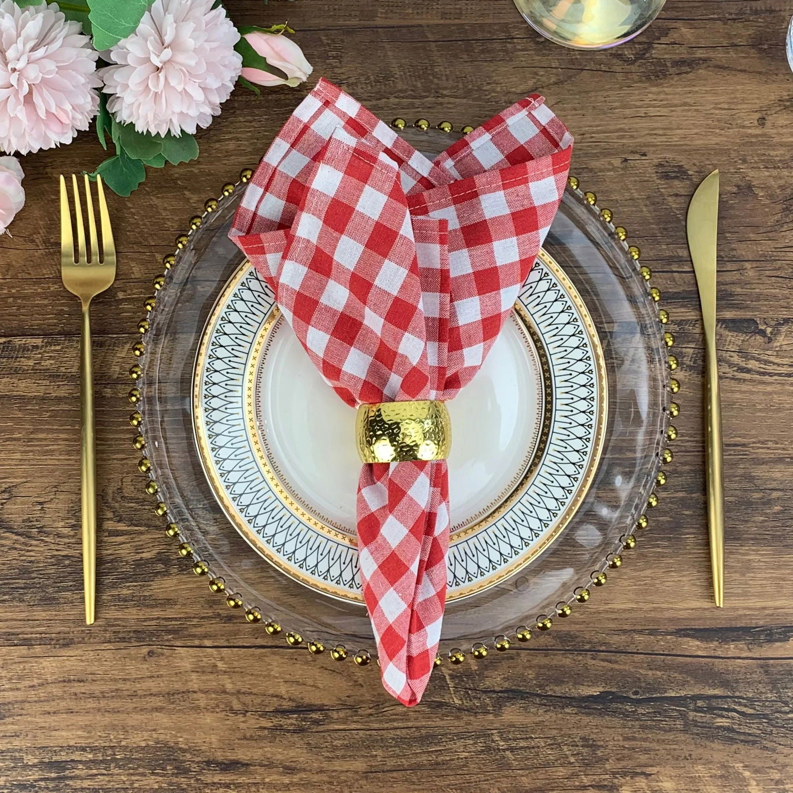 Lot de 12 serviettes de table en polycoton Tartan 40x40
