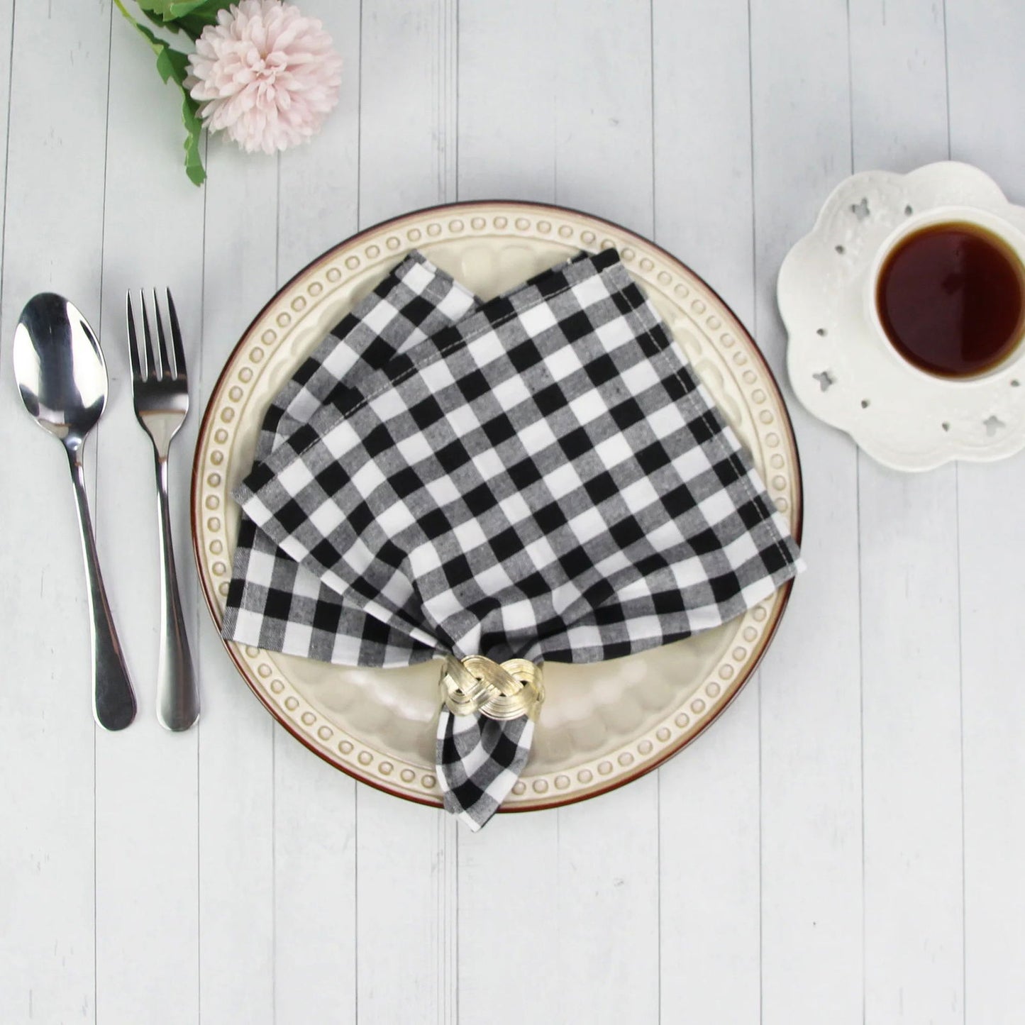 Lot de 12 serviettes de table en polycoton Tartan 40x40