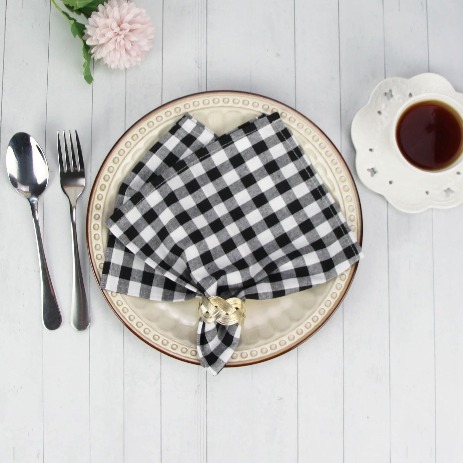 Lot de 12 serviettes de table en polycoton Tartan 40x40