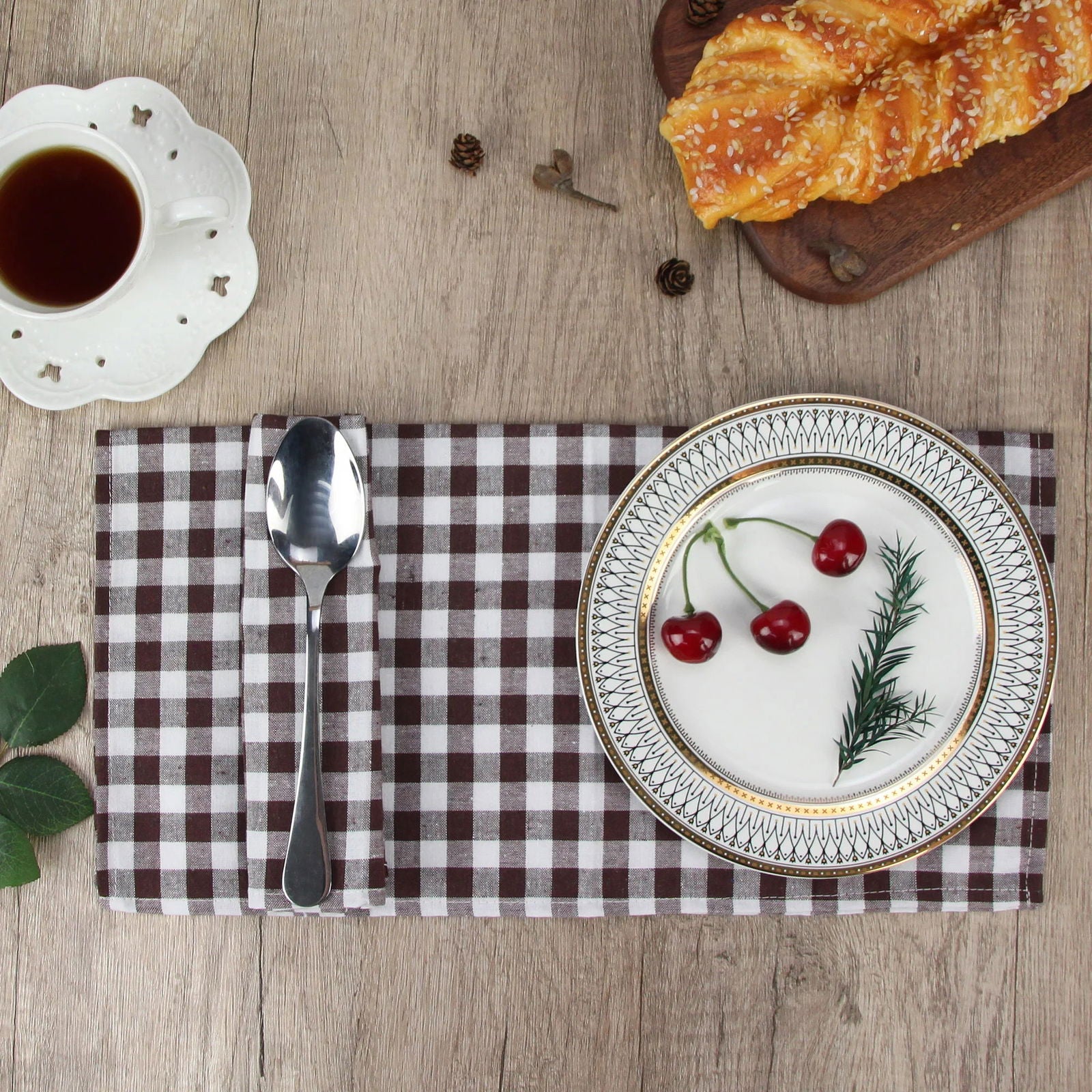 Lot de 12 serviettes de table en polycoton Tartan 40x40