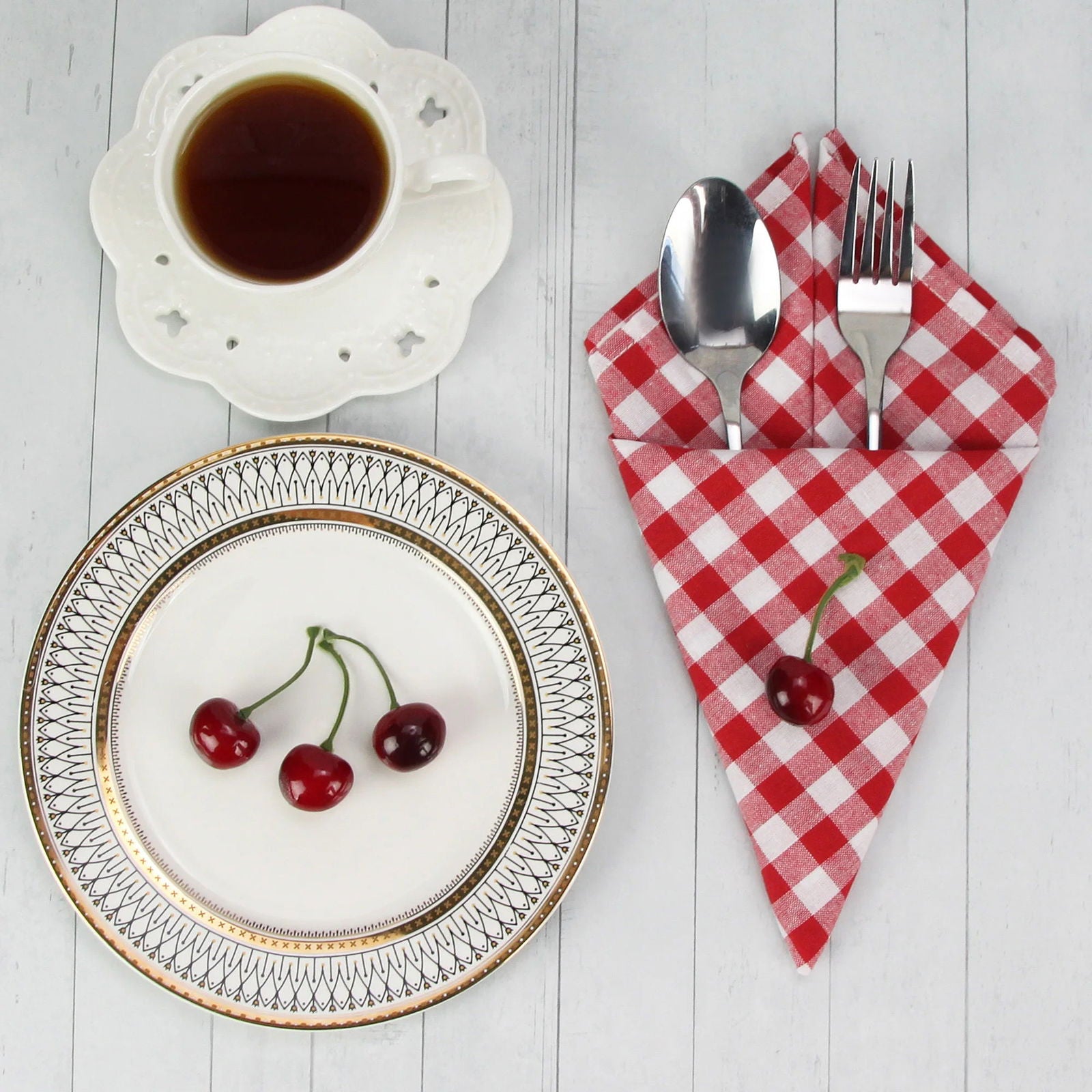 Lot de 12 serviettes de table en polycoton Tartan 40x40