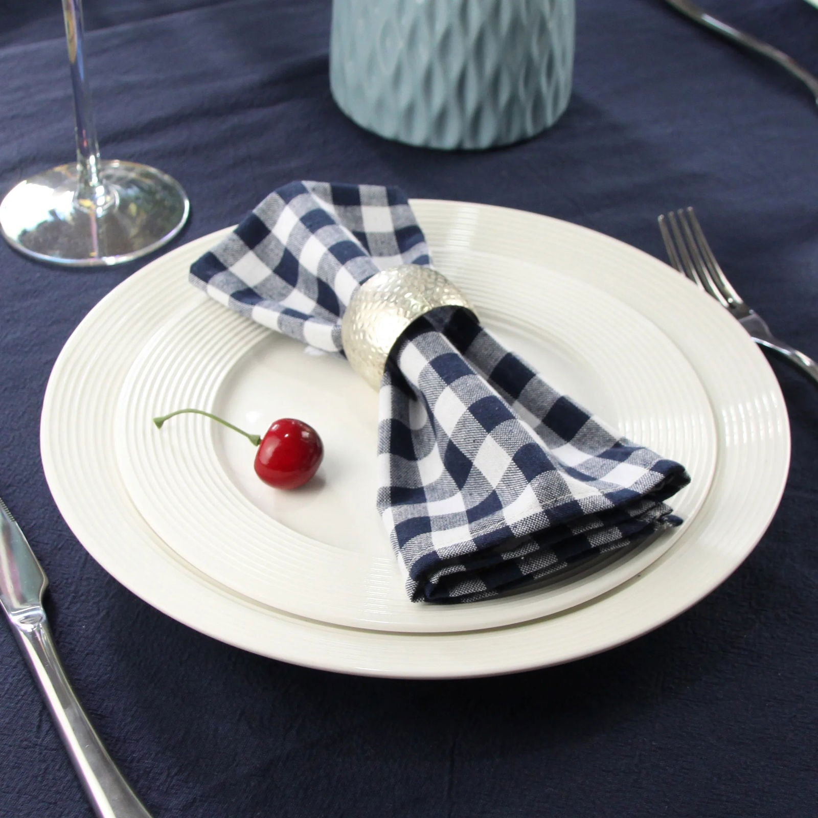Lot de 12 serviettes de table en polycoton Tartan 40x40