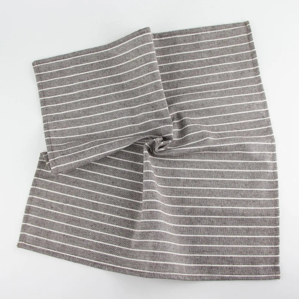 Lot 12 serviettes table rayées polycoton lin marron et blanc