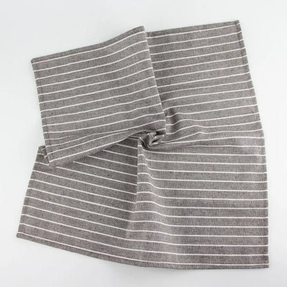 Lot 12 serviettes table rayées polycoton lin marron et blanc