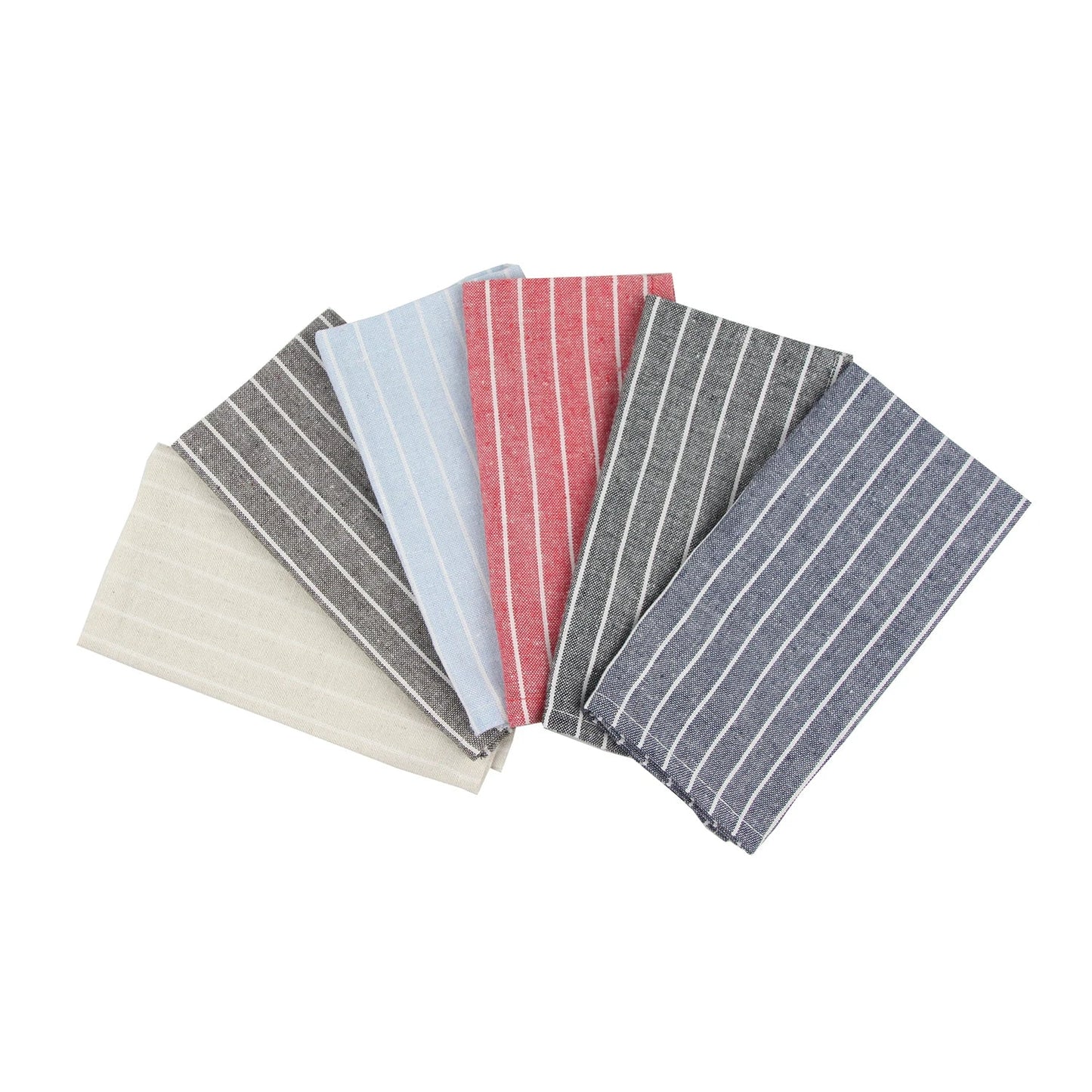 Lot 12 serviettes table rayées polycoton lin marron et blanc