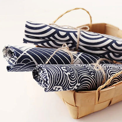 Lot de 4 Serviettes de table en polycoton imprimé motifs style japonais 30x35