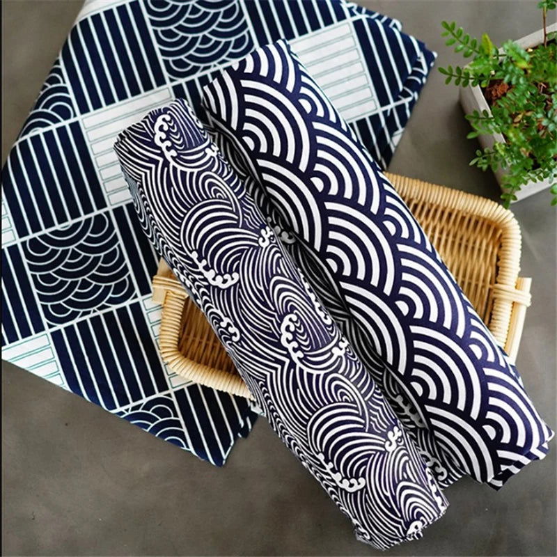 Lot de 4 Serviettes de table en polycoton imprimé motifs style japonais 30x35