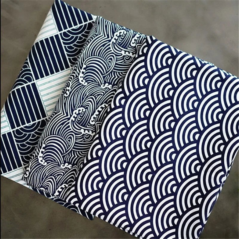 Lot de 4 Serviettes de table en polycoton imprimé motifs style japonais 30x35