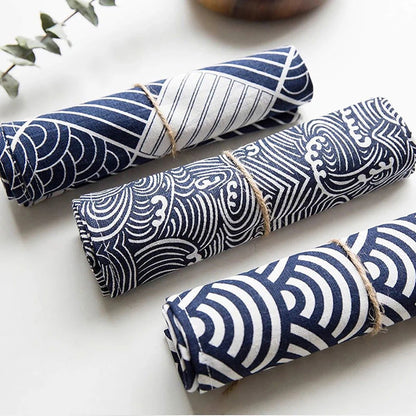 Lot de 4 Serviettes de table en polycoton imprimé motifs style japonais 30x35