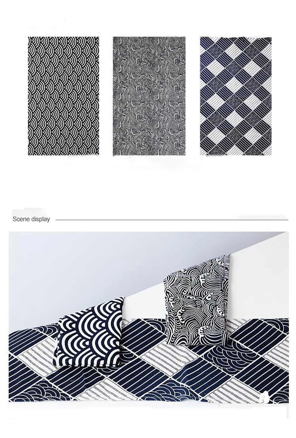Lot de 4 Serviettes de table en polycoton imprimé motifs style japonais 30x35