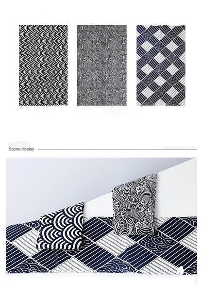 Lot de 4 Serviettes de table en polycoton imprimé motifs style japonais 30x35