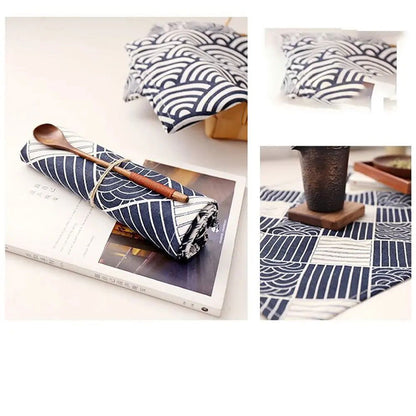 Lot de 4 Serviettes de table en polycoton imprimé motifs style japonais 30x35
