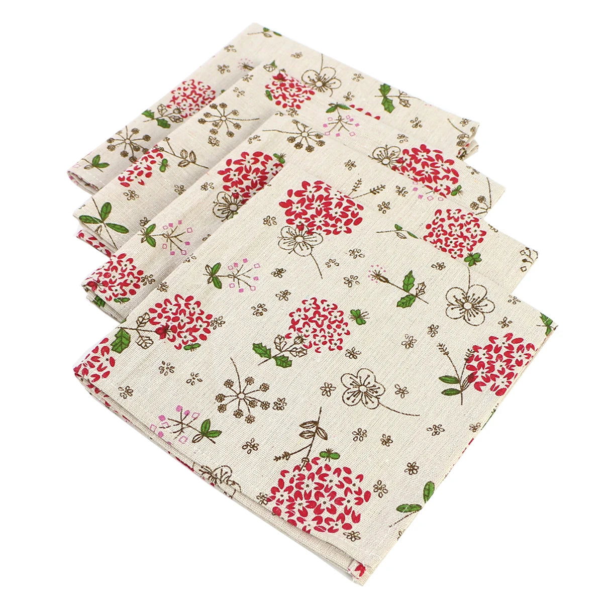 Lot de 4 Serviettes de table fleurie en coton lin beige motif pâquerette style japonais 40x40