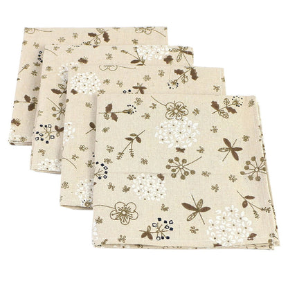 Lot de 4 Serviettes de table fleurie en coton lin beige motif style japonais 40x40