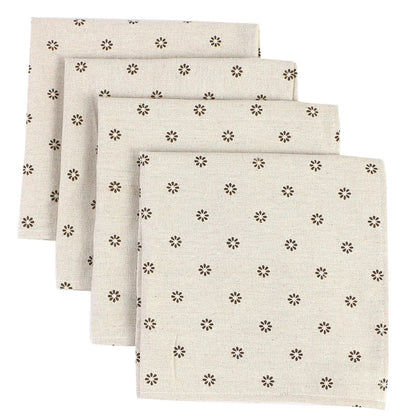 Lot de 4 Serviettes de table fleurie en coton lin beige motif style japonais 40x40