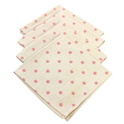 Lot de 4 Serviettes de table fleurie en coton lin beige motif style japonais 40x40
