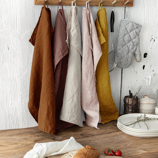 Lot de 4 grands torchons de cuisine en lin français coloris 35x55