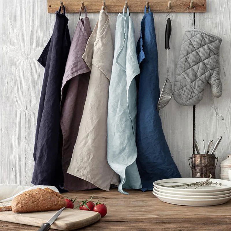 Lot de 4 grands torchons de cuisine en lin français coloris 35x55
