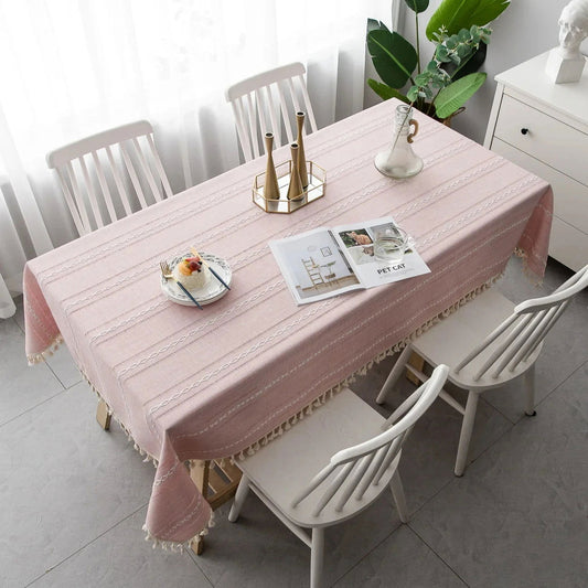 Nappe Jacquard en coton lin rose brodé relief