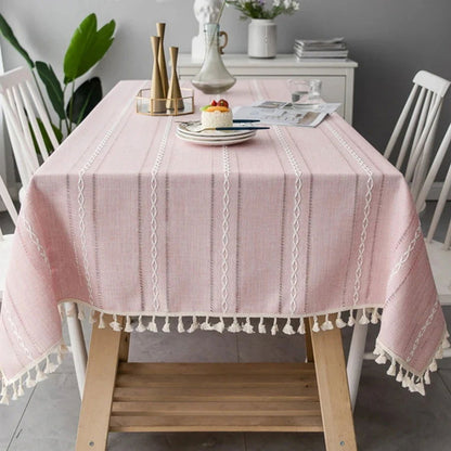 Nappe Jacquard en coton lin rose brodé relief