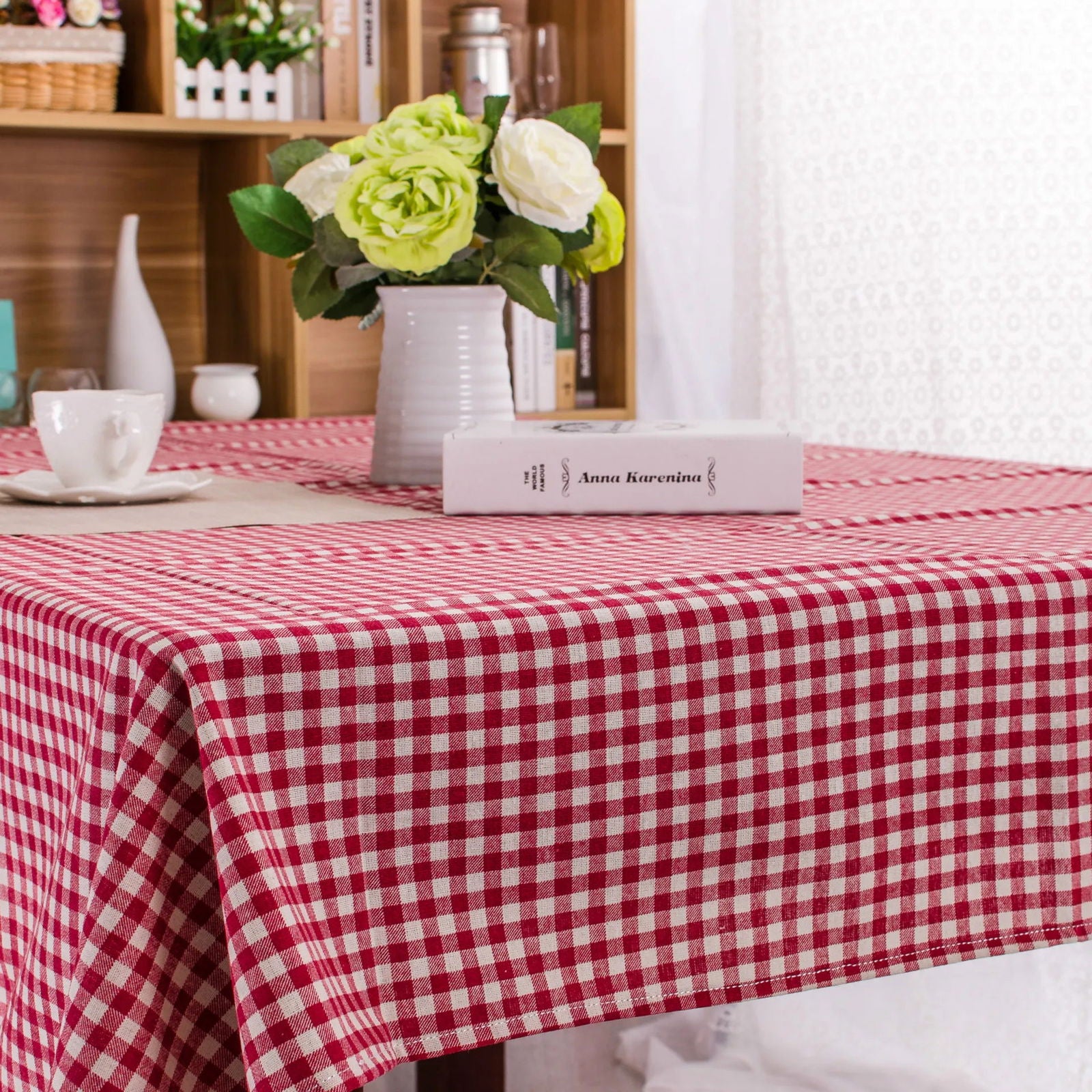 Nappe Tartan en lin rouge et blanc